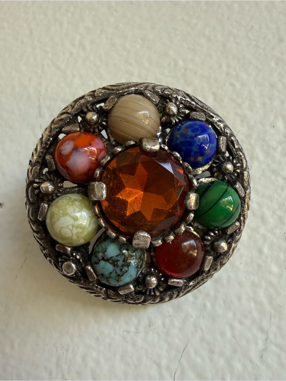 Vintage MIRACLE Multi-Stone Brooch – Scottish Style Statement Pin